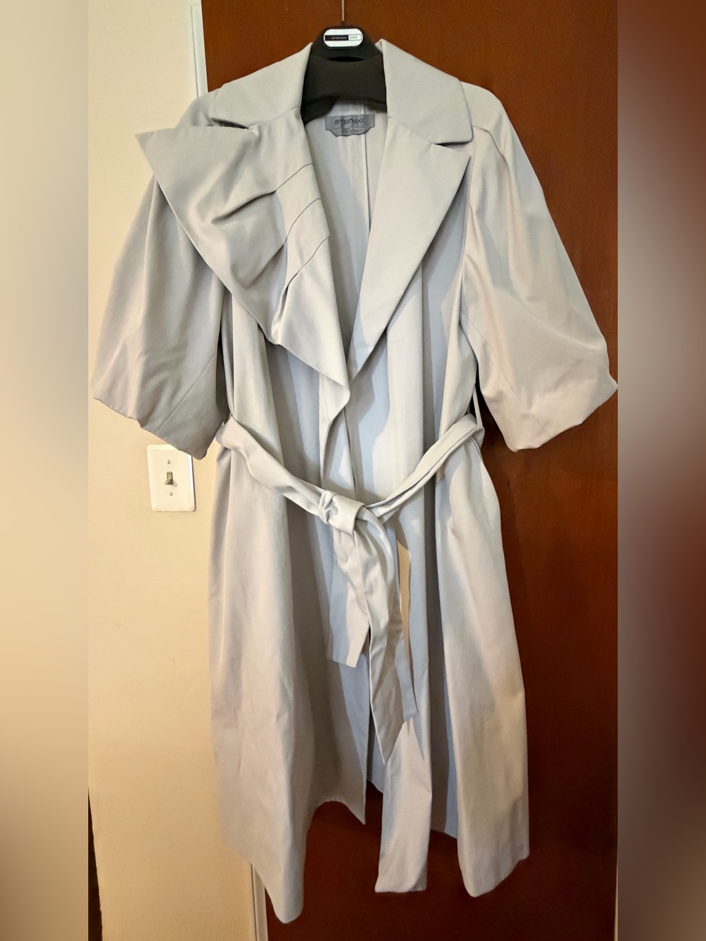 Sportmax Belted Architectural Coat Jacket Gray Ruffle Lapel Size Us 10